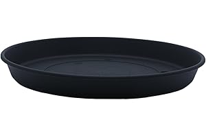 The HC Companies 14" Round Prima Plastic Plant Saucer - Indoor Outdoor Plant Trays for Pots - 14.17"x14.17"x1.69" in Black