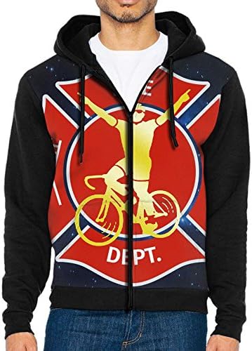 Bike and Freedom With Firefighter Sign Men's Full Zip Hoodie Hooded Long Sleeve Pocket Fleece Sweatshirt M