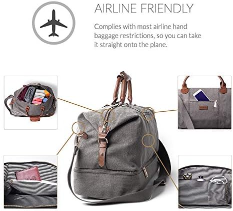 Canvas Travel Tote Luggage Men's Weekender Duffle Bag with Shoe compartment (Dark Grey) 4 Canvas Travel Tote Luggage Men's Weekender Duffle Bag with Shoe compartment (Dark Grey)