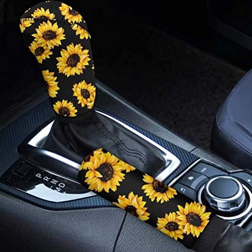 FOR U DESIGNS Sunflower Print 2pcs Car Gear Shift Cover Auto Handle Hand Brake Protect Accessories Case Black Sleeve Universal Stick Dustproof Sports Automotive for Women Gift: Automotive