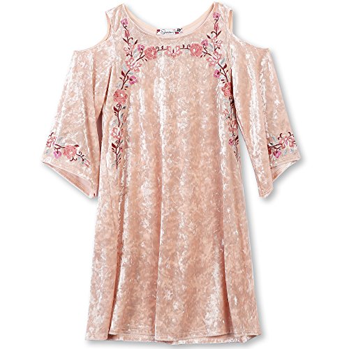 Speechless big girls  embroidered crushed velvet cold shoulder dr…