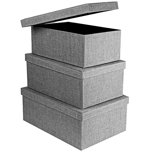 Decorative Storage Boxes with Lids Set of 3 Fabric Nesting Storage