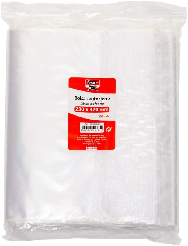 FIXO50063500 – Pack of 100 Cellophane Display Bags Self Seal Bags, 250 x 350