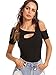 SheIn Women's Cutout Short Sleeve Cold Shoulder Ribbed Knit T-Shirt Top Medium Black