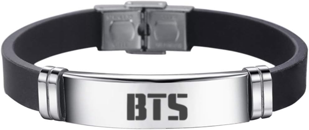 Kpop BTS Bangtan Boys Love Yourself Stainless Steel Leather Chain Bracelet BTS Wristband Wristlet Best Gift for Army(D-BTS)