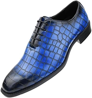 Bolano Mens Exotic Faux Crocodile Print Plain Toe Oxford Lace-Up Dress Shoe, Style Carmine
