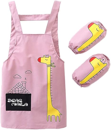 Amazon Maifunn 家庭用エプロン 子供用 キッズエプロン 首掛け 可愛い キリン柄 アームカバー付き 3点セット 通園 入園 贈り物 男の子 ピンク Mf0015 Giraffe Pink M エプロン オンライン通販