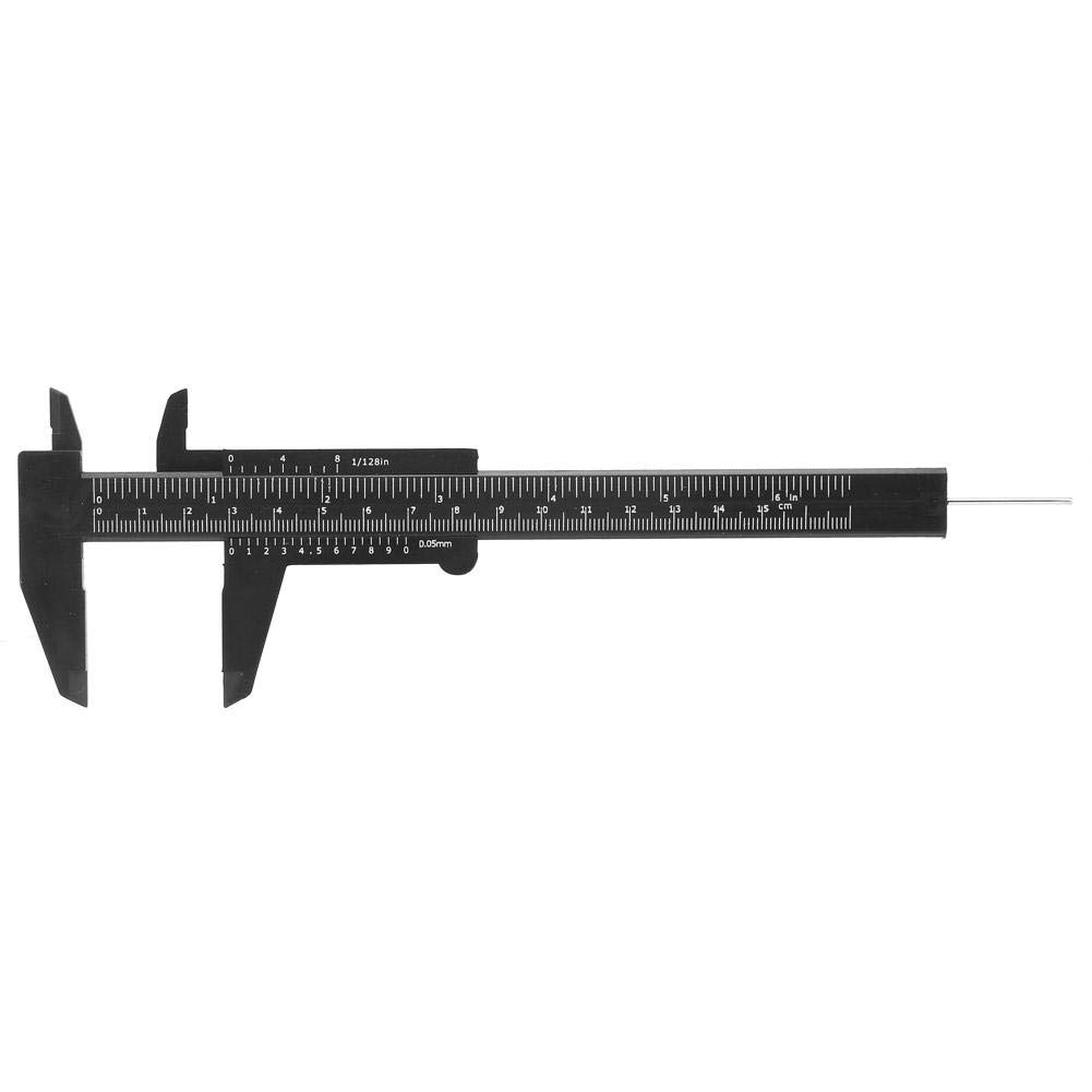 Double Rule Scale, 150mm High Accuracy Plastic Double Rule Scale Vernier Caliper Measuring Tool 0.5mm(Black)
