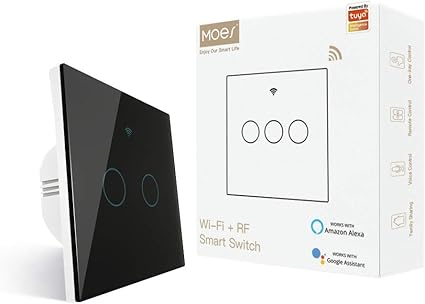 MOES Interruptor Inteligente Luz Sin Neutro WiFi Conmutador pared Compatible con Alexa y Google Home trabajo con apps Smart L ife y Tuya Control de control remoto RF433