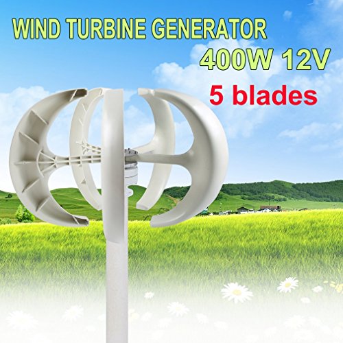 Coldcedar 2018 Upgrade Wind Turbine Generator Kit of 5 Blades 400 Watt 12V | High Efficienc Lantern Vertical Wind Generator Kit for Home and Business Power Supplementation -90 x 90 x 60 cm (white)