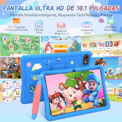 TABWEE K10 Kids Tablet 10 Inch, Android 15 Kids Tablet, 12 GB RAM (4+8) 64 GB ROM (TF 2 TB), Wi-Fi, Parental Control, Children's Educational Tablet with Blue Case