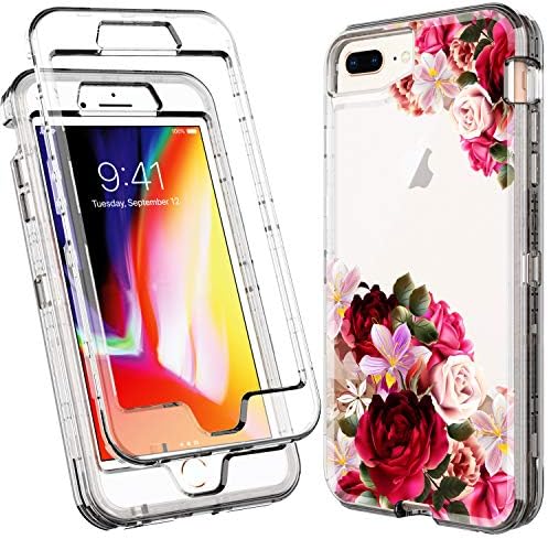ACKETBOX iPhone 8 Plus Case/iPhone 6s Plus Case/iPhone 6 Plus Case/iPhone 7 Plus Case Floral Design PC Case and TPU Cover Full Body Protective Cover for iPhone 8/7/6s/6 Plus