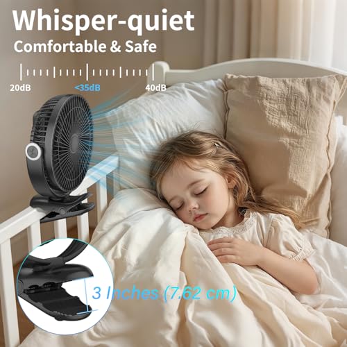 BIVBTP Rechargeable Portable Fan, 10000mAh Battery With Clip, 8 Inch for Stroller, Golf Carts, Strong Airflow USB for Office Desk, Outdoor Travel, Camping, Tent, RV, Treadmill, Pram