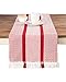 Sticky Toffee Cotton Woven Table Runner with Fringe, Traditional Diamond, Red, 14 in x 72 in