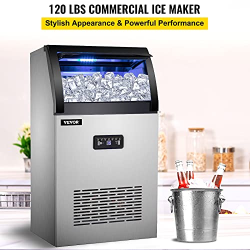 VEVOR Commercial Ice Maker Machine, 120 LBS/24H Stainless Steel Under Counter Ice Machine with