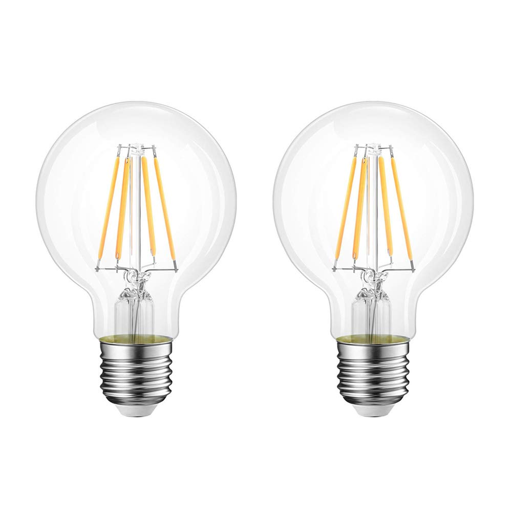 HUAMu LED E27 Edison Screw Globe G80 Bulb 4W, Equivalent 40W, Clear Filament Glass, 3000K Warm White, 400 Lumen, 360° Beam Angle, Not Dimmable, Pack of 2