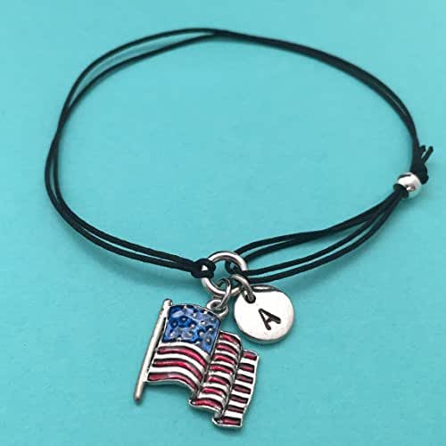 American flag cord bracelet, American flag charm bracelet