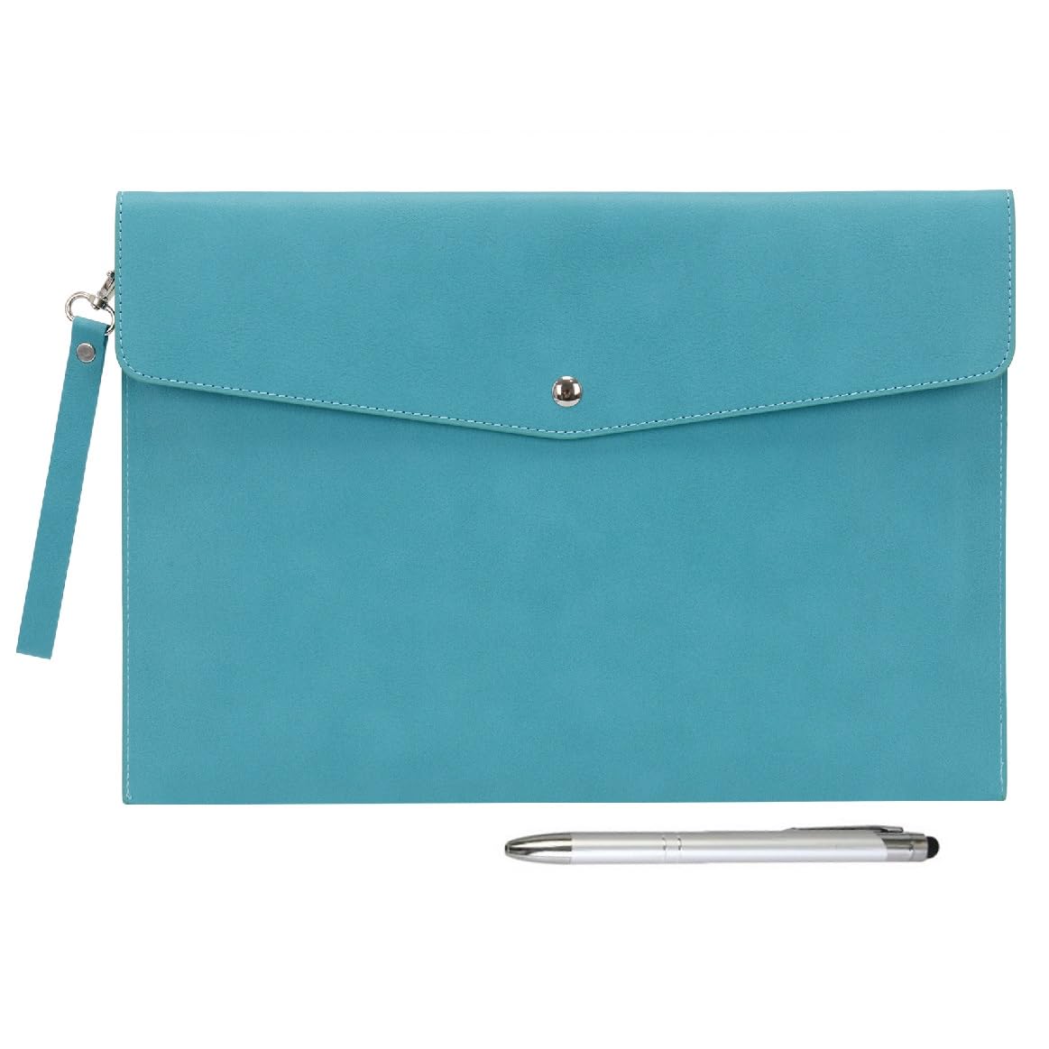 Wonderpool A4 Faux Leather Envelope Documents Multifunction Folders Stationery Bag -Portfolio File for Paper Letter Stationery Organizer and Tablet Case PC Sleeve (Cyan)