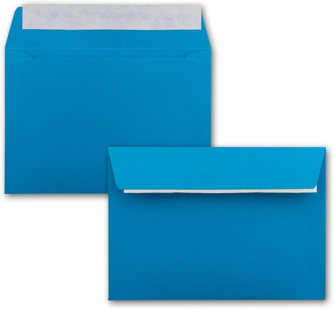 FarbenFroh by GUSTAV NEUSER 25x envelopes azure blue DIN C6 format 11.4 x 16.2 cm, self-adhesive, envelopes without window