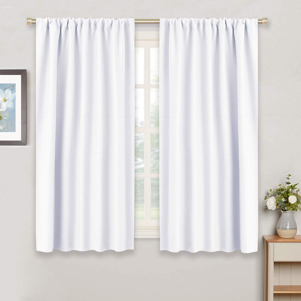 Bedroom Room Darkening Curtains Shades - Home Decoration Rod Pockets Window Covering Curtain Drapes Noise Reducing for Living Room/Kitchen, W 42" x L 45", Pure White, 2 Pieces