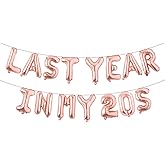 RUIANSI Last Year In My 20s 29th Birthday Banner & Balloons (Rose Gold, 15pcs, 16 Inch, Aluminum, Unisex-Adults)