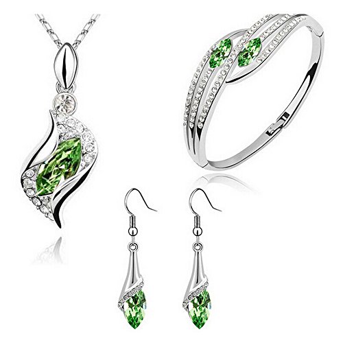 Hsg luxury jewelry set green necklace & earring & bracelets