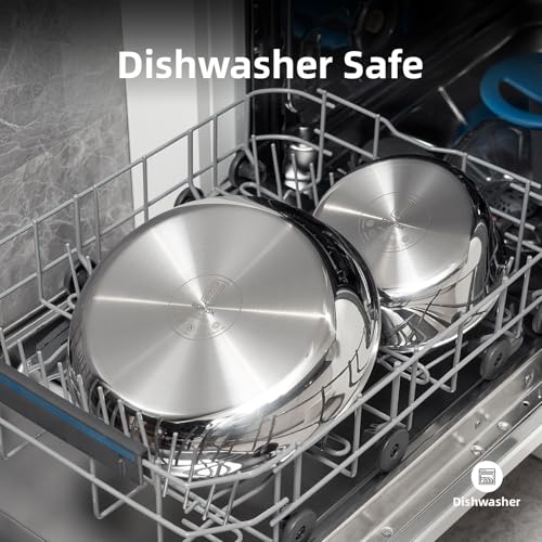 ROYDX Stainless Steel Pots and Pans Set,18/10 Uncoated Pan Set with Stainless Steel Frying Pan,Steamer & Saute Pan,Detachable Stay-Cool Handles,Glass Lids,LFGB Approved,Suitable for All Hobs