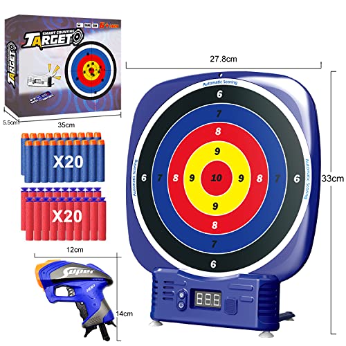 Elektrische Zielscheibe für Nerf Pfeilen, Bögen/Armbrüste mit Saugpfeile, Digitales Bewertung Ziel mit 2 Spielzeug Pistole,40 Schaumstoff Munition, Kinder Schießspiel Geschenk Jungs Mädchen ab 6 Jahre