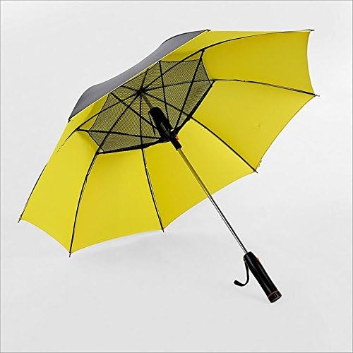 Anti-UV Sunny and Rainy Long-handle Umbrella With Fan (Yellow)