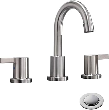 2 Handle 3 Hole 8 Inch Widespread Bathroom Faucet With Metal Pop
