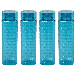 Steelo Garnet Pet Water Bottle 1000 ml, Set of 4, Turkish Blue