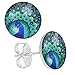 LilMents 3 Pairs Vibrant Peacock Bird Feathers Unisex Stainless Steel Stud Earrings Set