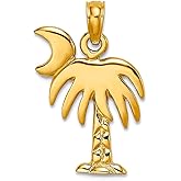 JewelryWeb 12.79mm 10k Solid Yellow Gold Polished Charleston Palm Tree Charm Pendant Necklace for Women