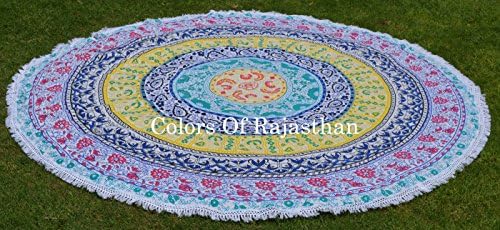 COR's Hippie Mandala Tapestry Round Roundie Wall Hanging Beach Towel Throw Yoga Mat Round Tapestry 72"