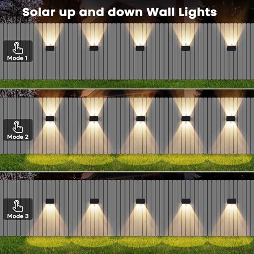IIRARA Solar Fence Lights Outdoor Garden, Ambient Atmosphere, 4-Pack Warm White, Up & Down Solar Wall Lights Outdoor, Waterproof, Fence Lights Solar Powered for Yard/Pool/Porch