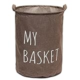 KINGSO 20 x 17 Inch Foldable Round Laundry Basket Hamper Storage Bag, Coffee
