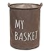 KINGSO 20 x 17 Inch Foldable Round Laundry Basket Hamper Storage Bag, Coffee