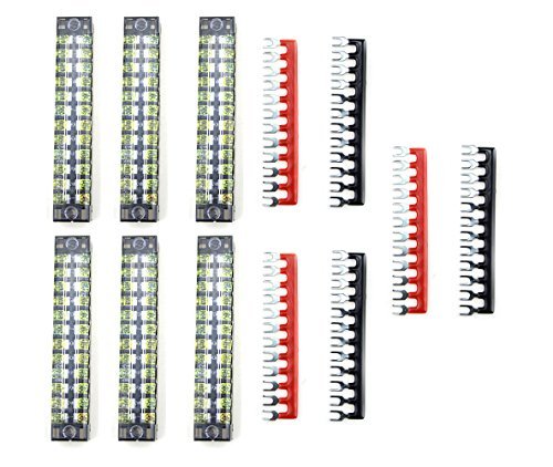 BGTXINGI 12pcs (6 Set) 600V 15A 12 Positions Double Row Screw Terminal Strip and 400V 15A 12 Positions Red/Black Pre-Insulated Terminal Barrier Strip (TB1512)