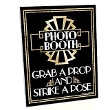 Big Dot of Happiness Roaring 20's Photo Booth Sign - 1920s Art Deco Jazz Party Decorations - Printed on Sturdy Plastic Material - 10.5 x 13.75 inches - Sign with Stand - 1 Piece