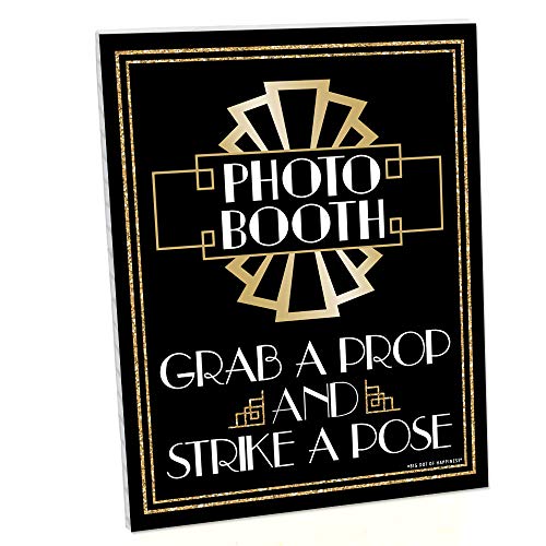 Big Dot of Happiness Roaring 20's Photo Booth Sign - 1920s Art Deco Jazz Party Decorations - Printed on Sturdy Plastic Material - 10.5 x 13.75 inches - Sign with Stand - 1 Piece