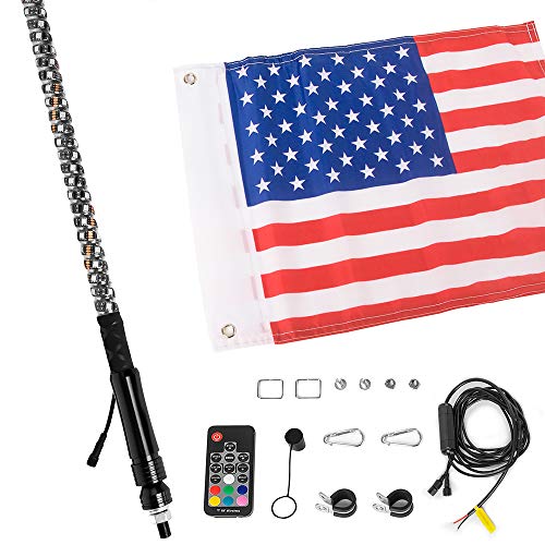 GTP 5ft Spiral LED Whip Lights 360° Twisted 20 Color RGB - 21 Modes Lighted Whips Antenna W/Flag for UTV ATV Polaris RZR Quad Off Road Jeep Can-am Maverick Yamaha Sand Dune Buggy 4X4 - Thumbnail 5