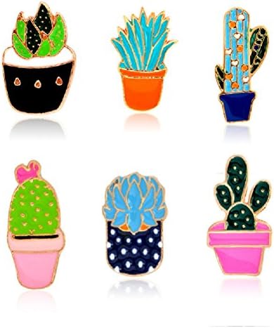 Fun Daisy 6Pcs Creative Cute Cactus Flower Grass Mini Plant Badge Corsage Collar Brooch Pins