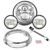 Motorcycle 7" LED Headlight for Harley Davidson Road King, Road Glide, Street Glide and Electra Glide,Ultra Limited with 4-1/2 LED Passing Lamps Fog Lights and Bracket Mounting Ring