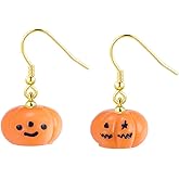 SLUYNZ Solid 925 Sterling Silver Halloween Earrings Pumpkin for Women Teens Fun Pumpkin Drop Earrings Hook