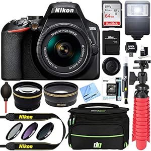 Nikon D3500 24.2MP DSLR Camera + AF-P DX 18-55mm VR NIKKOR Lens Kit + Accessory Bundle 64GB SDXC Memory + SLR Photo Bag + Wide Angle Lens + 2.2X Telephoto Lens + Flash +Tripod +Filters (Black)