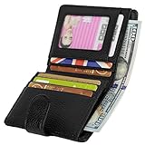 YALUXE Women's Compact Small Bifold Leather Wallet with ID Window Coin Pocket
