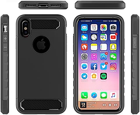 Quality Life Designer Apple Iphone X Case Iphone Ten Case Carbon Fiber Design Shock Absorption Hybrid Armer Defender Protective case for Apple Iphone X (BLACK)