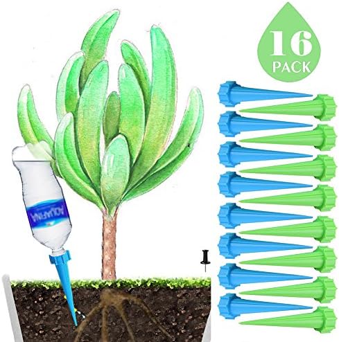 DCZTELG Plant Waterer Spikes Devices System-Automatic Drip Irrigation Watering Care Your Flower Travel Forgetting Potted Plants Green&amp;Blue 16 Pack