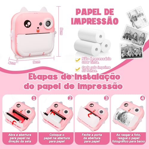 Câmera Instantânea (pink), Câmera Instantânea, Pode Imprimir Fotos, Grafite Diy, Vídeo HD, Pixels HD de 2400W