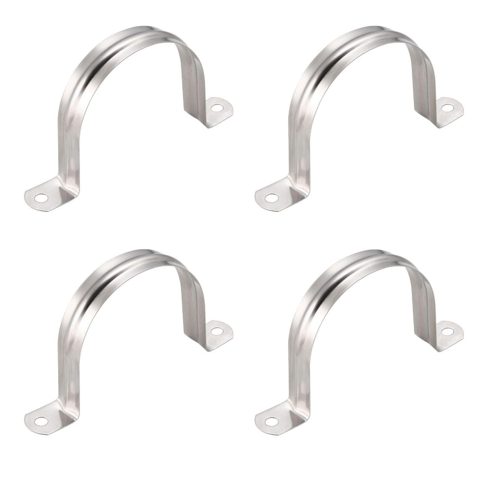 TOP-VIGOR 4Pcs 90mm(3.5") Rigid Pipe Strap, 2 Holes 304 Stainless Steel Tension Tube Clip Clamp for Fixing Tube Pipe Wire